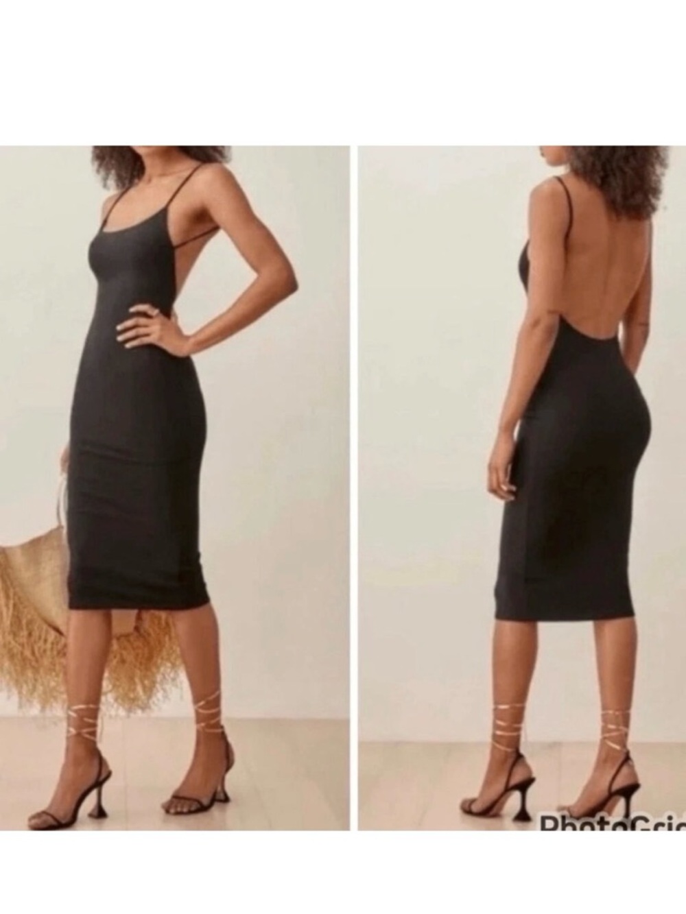 NWT REFORMATION Kelsee Rib Knit Strappy Midi Dress Scoop Back Black S MSRP $148